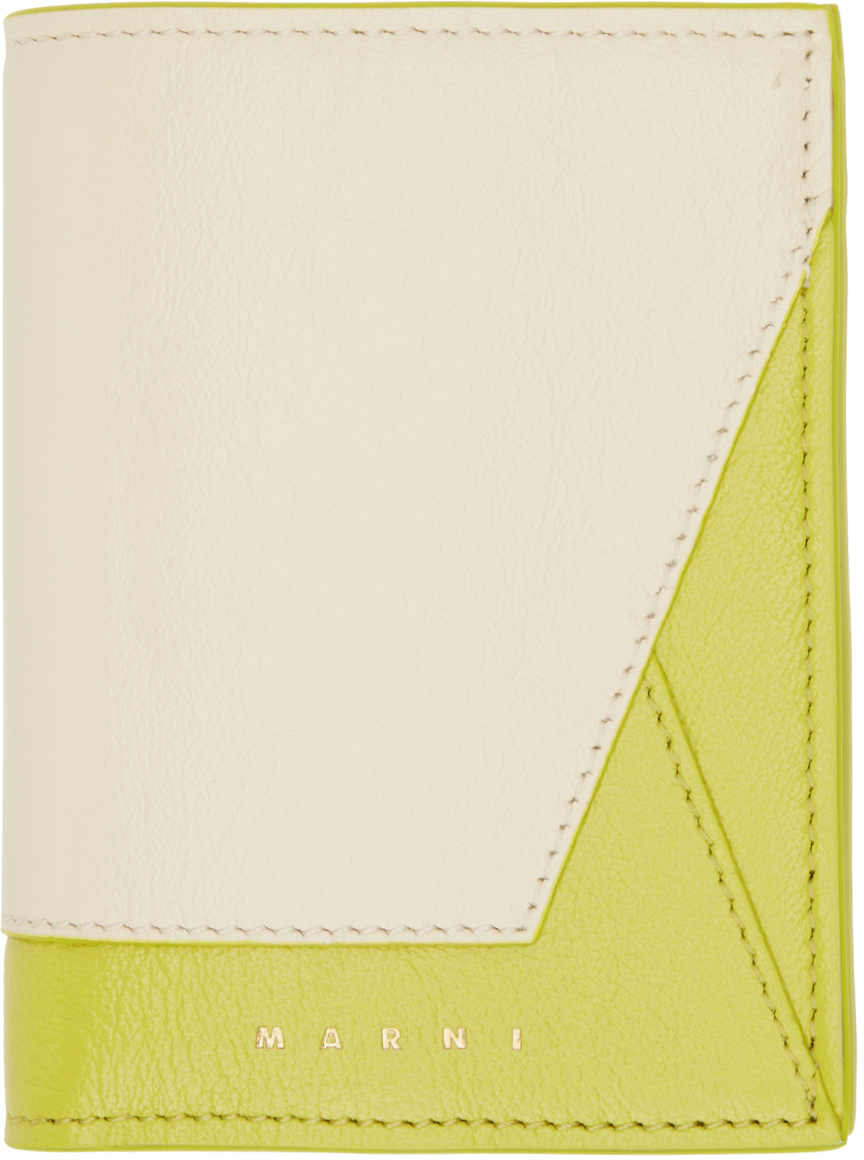 Marni: Off-White & Green Bifold Wallet | SSENSE