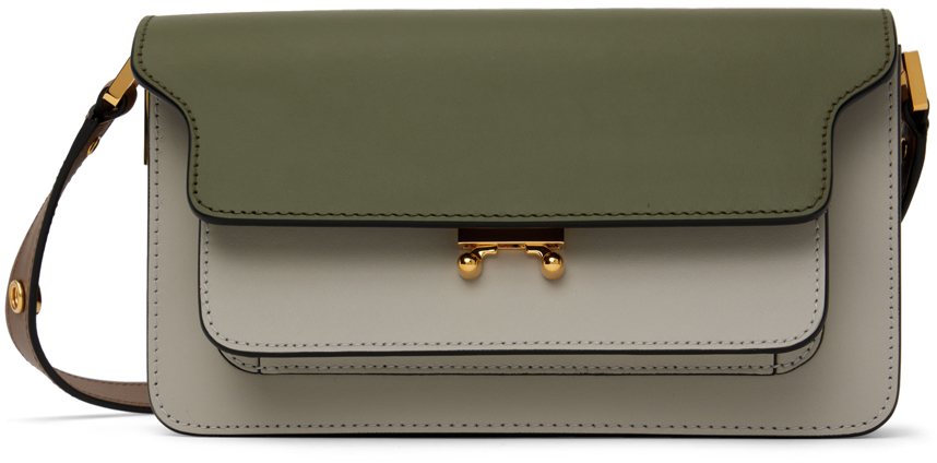 Marni: Khaki & Gray East West Trunk Bag | SSENSE Canada