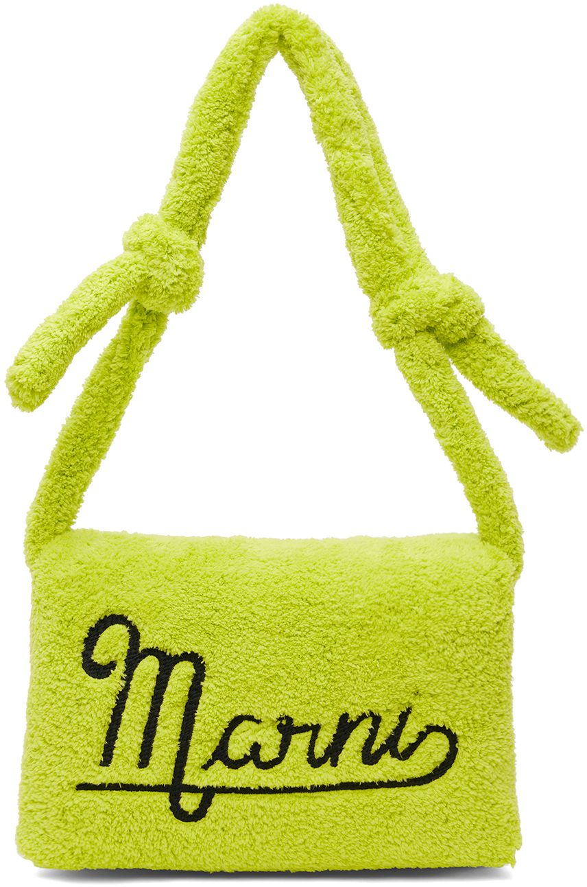 Marni Womens Light Lime Prisma Logo-embroidered Woven Shoulder Bag In 00v07 Light Lime