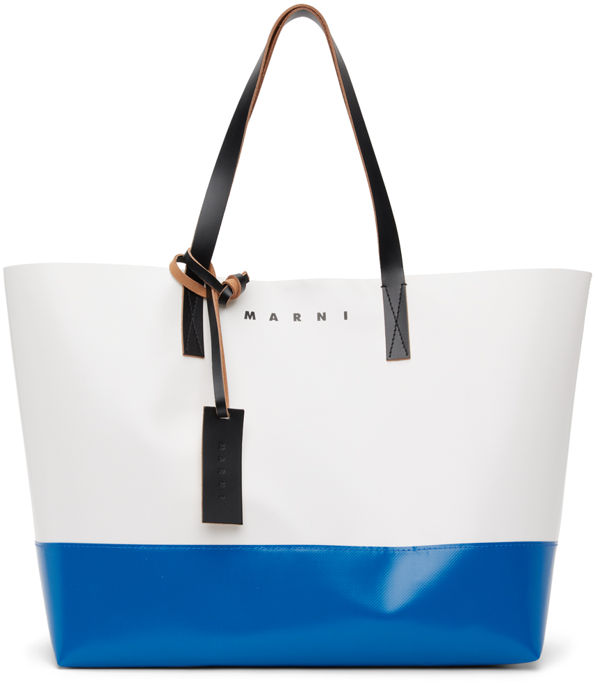 Marni: White & Blue Tribeca Tote | SSENSE Canada