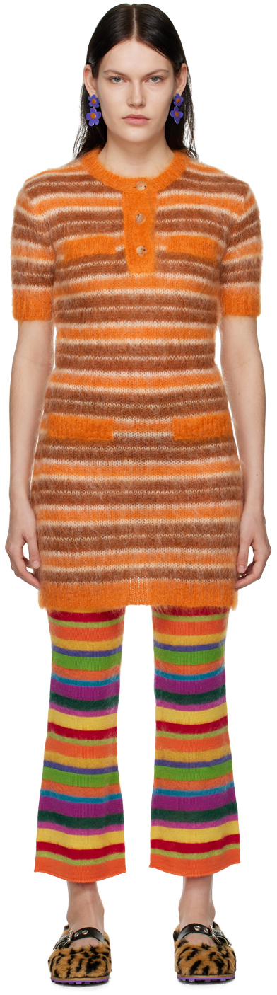 Shop Marni Brown & Orange Striped Minidress In Rgm38 Clay