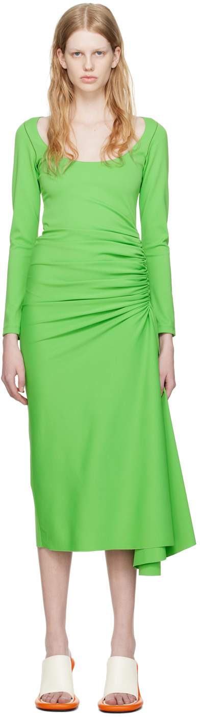 Marni Green Ruched Midi Dress In 00v33 Primary Green