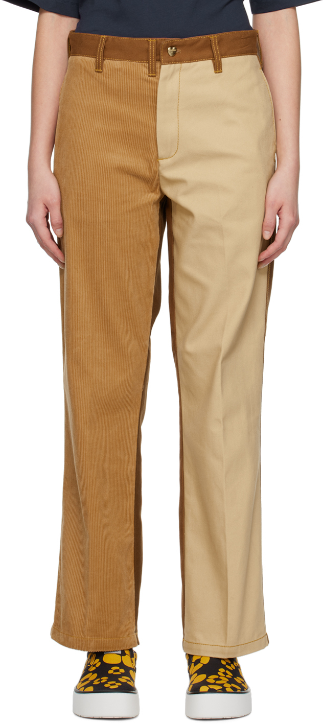 Marni + Carhartt Wip Color-block Corduroy And Cotton-canvas Straight-leg Pants In Brown