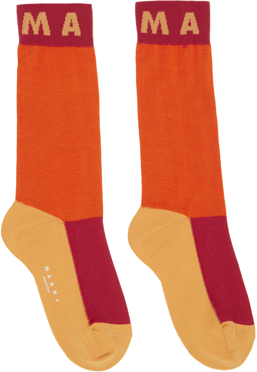 Marni Orange Colourblocked Socks In 00r21 Alkekengi