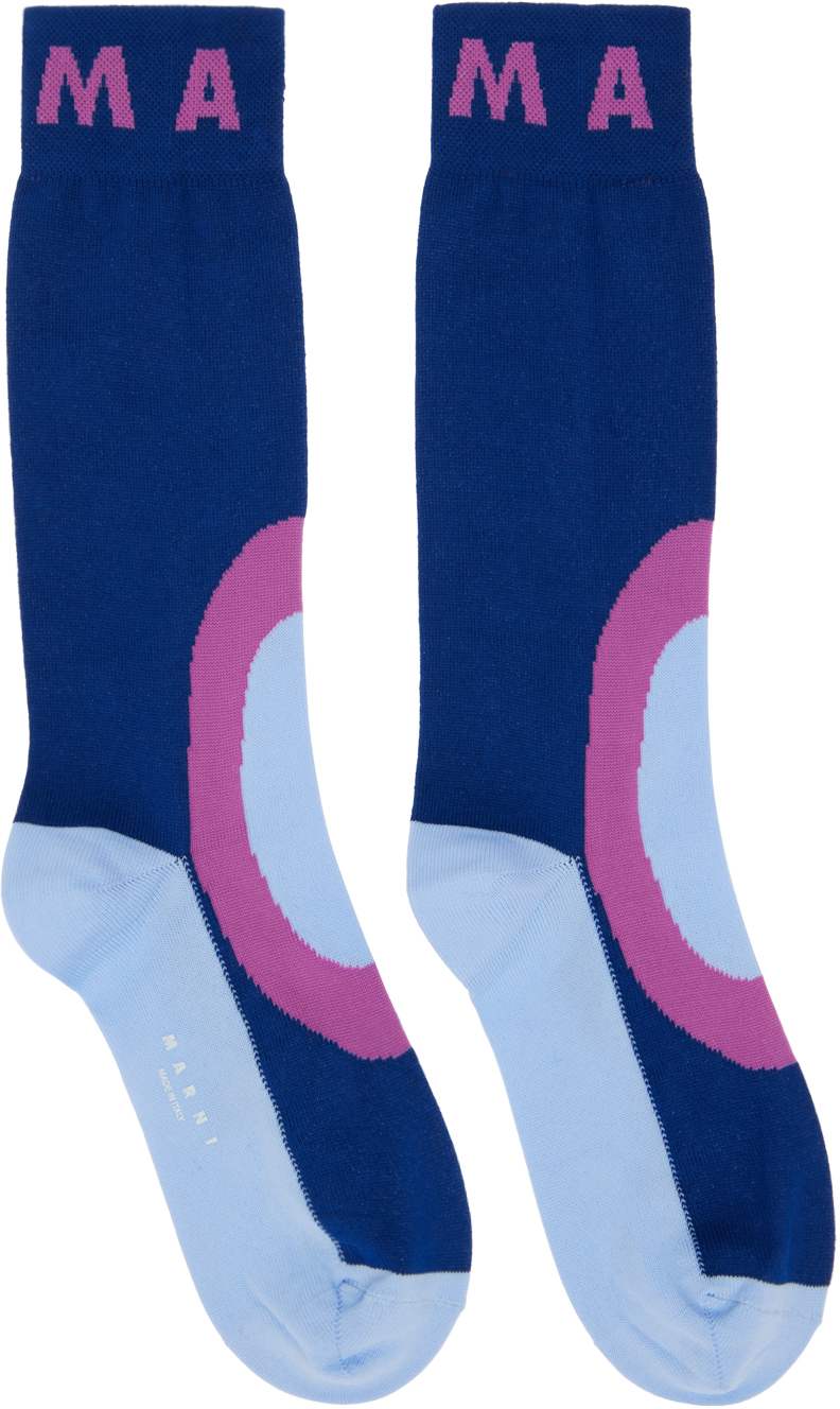 Marni Navy Jacquard Socks In 00b64 Blue