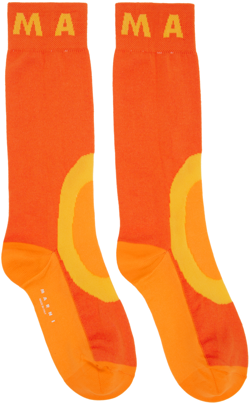 Marni Orange Jacquard Socks In 00r21 Alkekengi