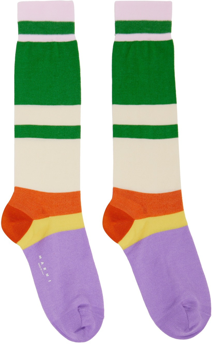Marni Multicolor Striped Socks In Rgv68 Fern Green