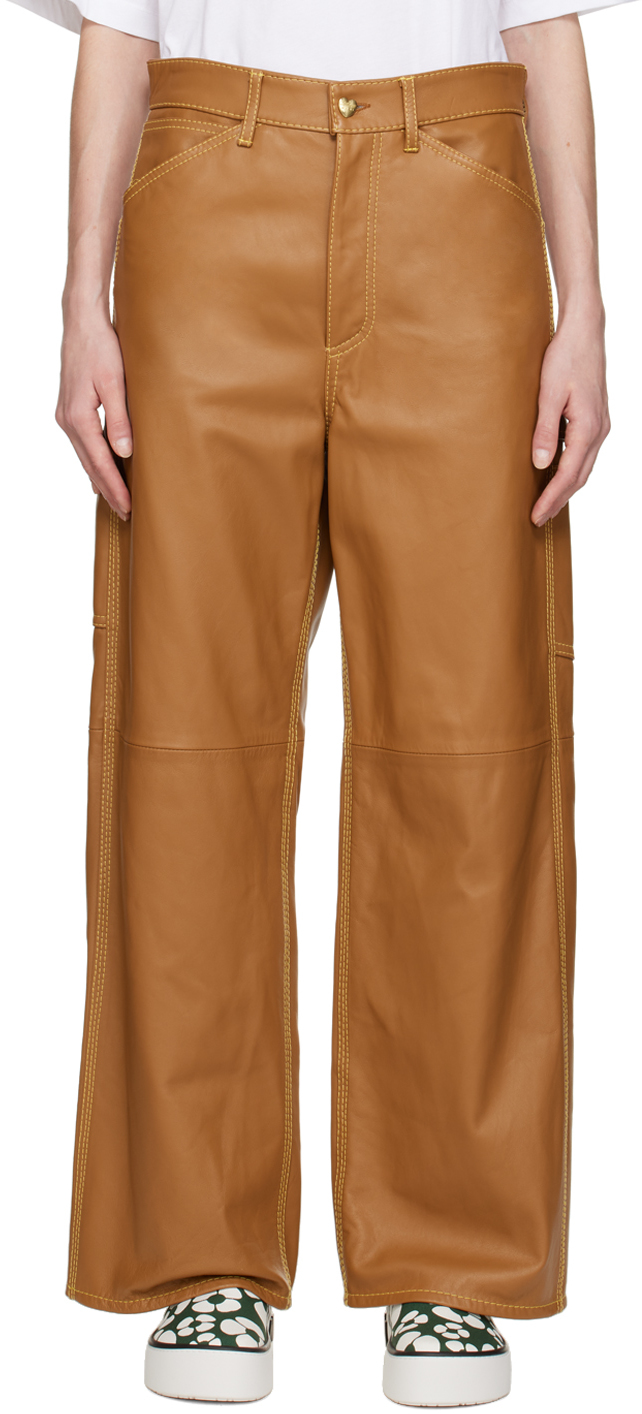 Marni Tan Carhartt Edition Leather Trousers In 00m20 Earth Of Siena