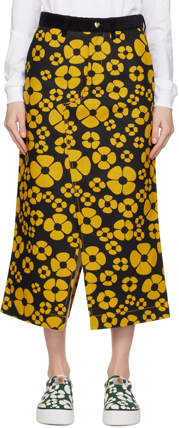 Marni X Charatt Floral Printed Midi Skirt In Yellow