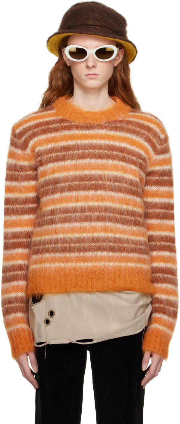 Marni Orange Striped Sweater In Rgm38 Clay