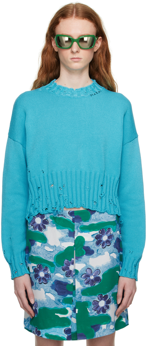 Marni: Blue Distressed Sweater | SSENSE