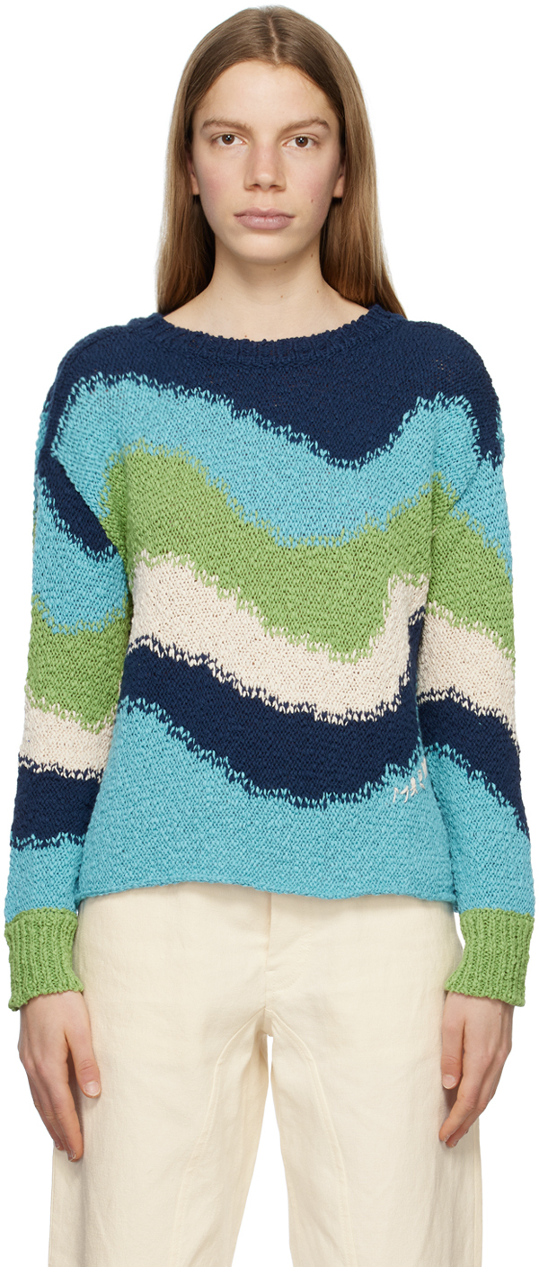 Marni Blue Embroidered Sweater In Multicolor