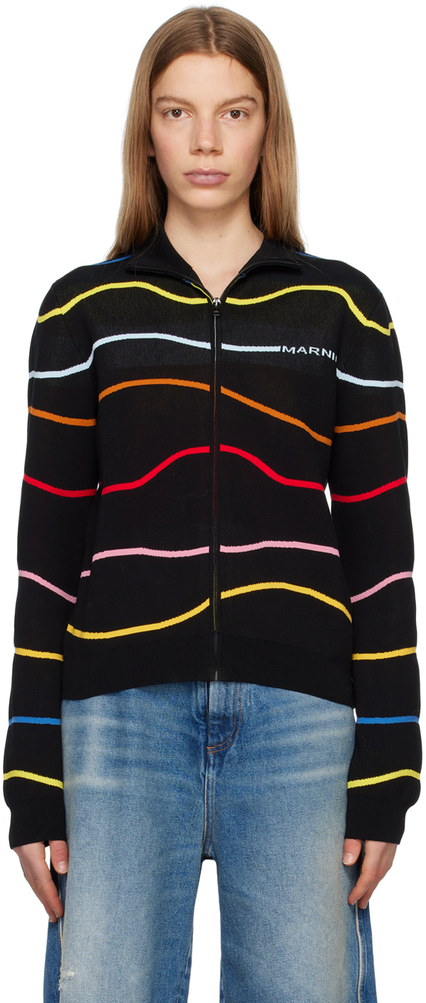 Marni Black Jacquard Sweater In Rgx99 Multicolor