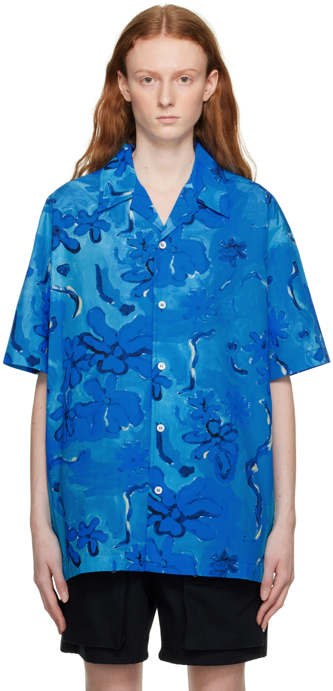 Marni: Blue Printed Shirt | SSENSE Canada