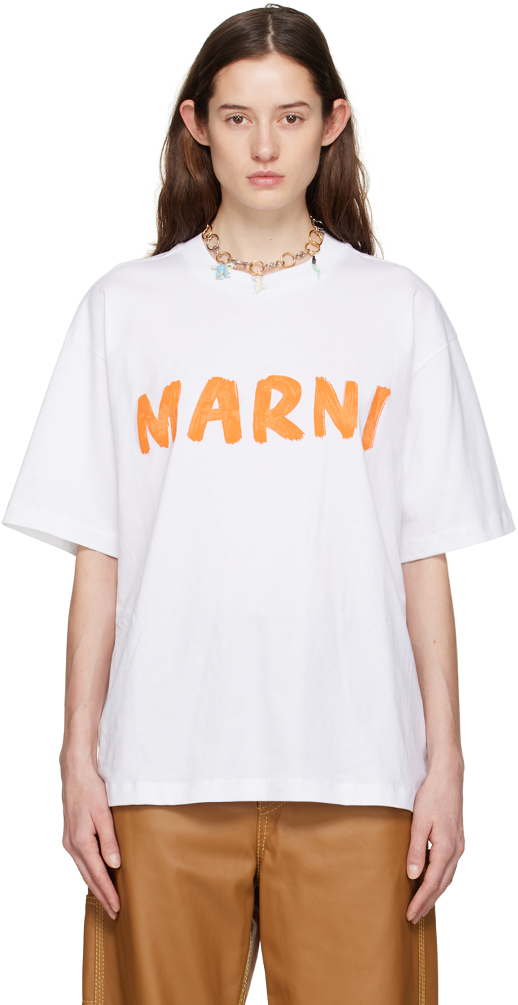 White Printed T-Shirt by Marni on Sale