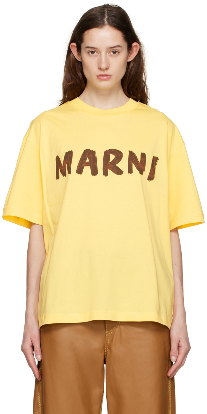 Marni Logo Print T-shirt In Yellow