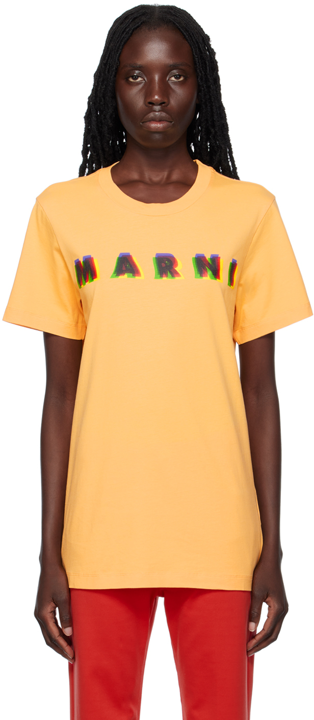 Marni Orange Printed T-shirt In Mcr08 Tangerine