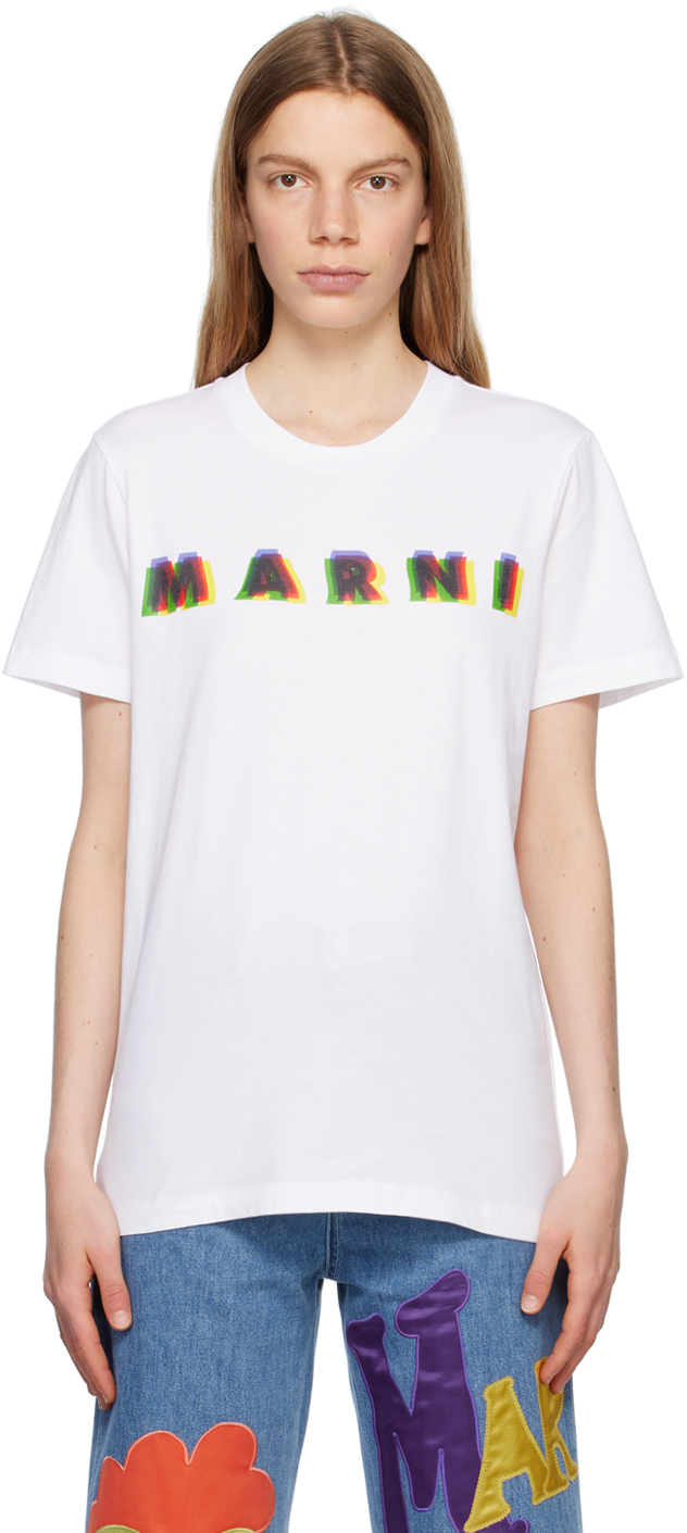 Marni: White Printed T-Shirt | SSENSE Canada