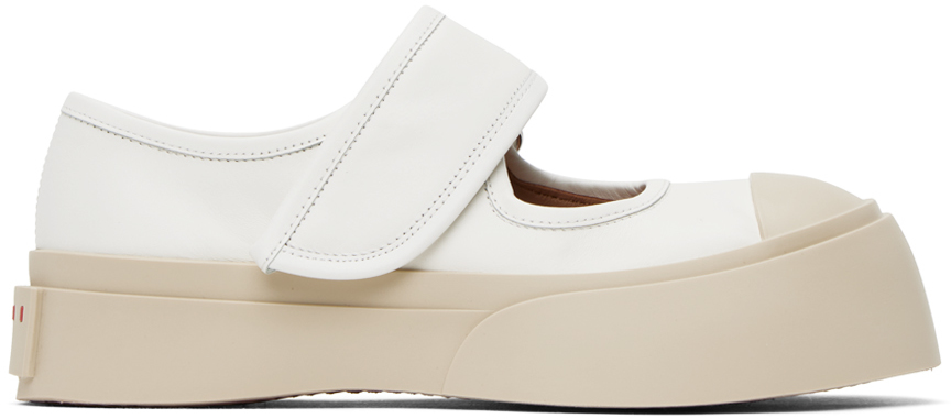 Marni Minimalist White Sneakers With Wide Strap Closure In White
