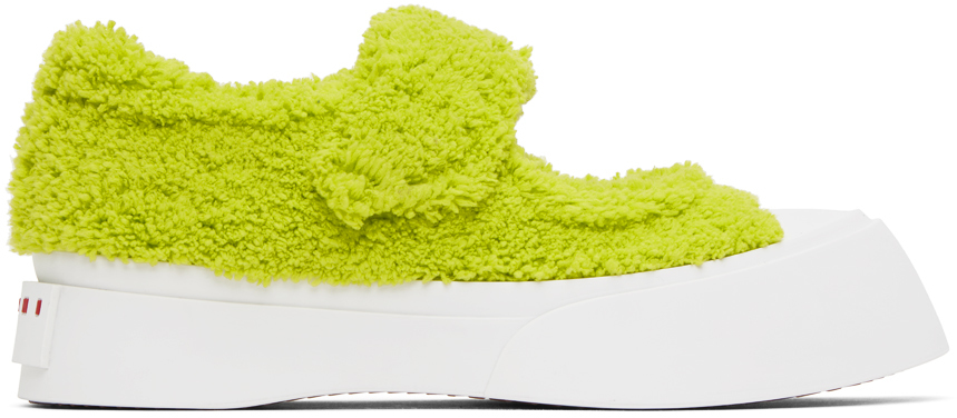Green & White Merino Mary-Jane Sneakers by Marni on Sale