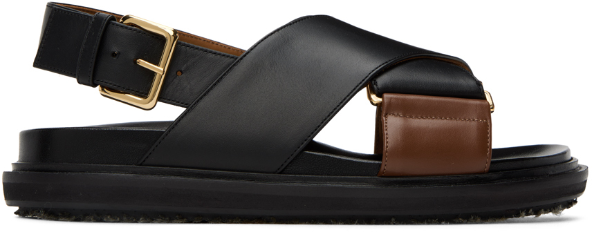 Marni Black & Brown Fussbett Sandals In Zi950 Black/maroon