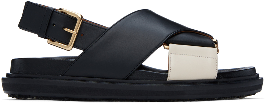 Marni Black Fussbett Sandals In Zm102 Black/silk Whi