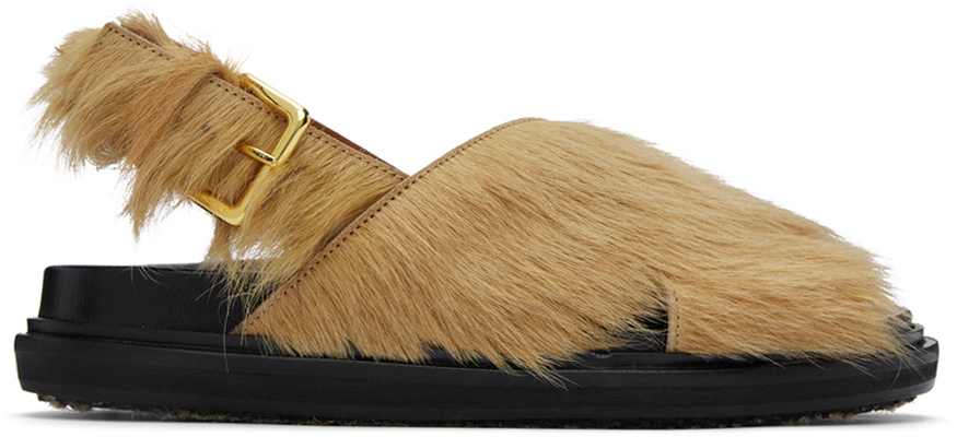 Marni Fussbett Faux-fur Sandals In Soft Beige