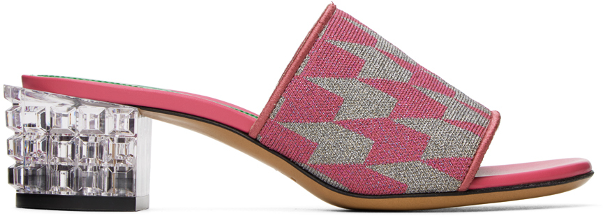 Shop Marni Pink & Gray Jacquard Heeled Sandals In Zo446 Fuxia/silver