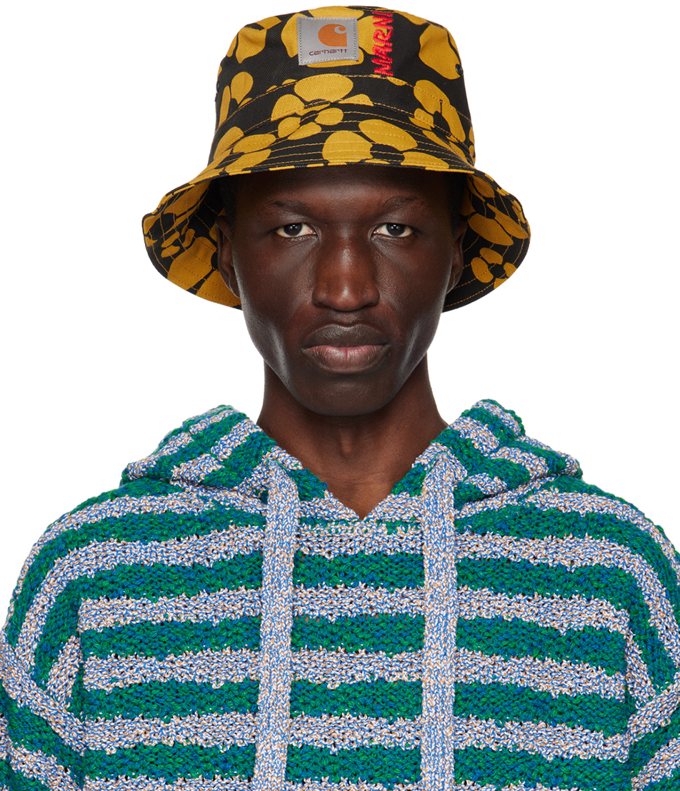 Marni Logo Embroidered Floral Printed Bucket Hat In Yellow