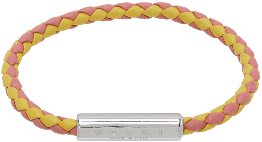 Marni Pink & Yellow Braided Leather Bracelet