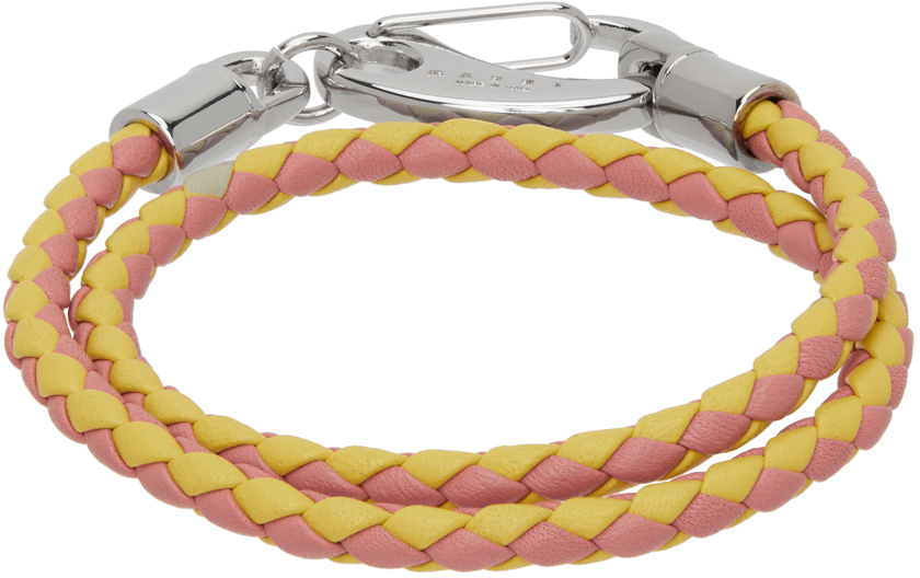 Marni Yellow & Pink Braided Leather Bracelet