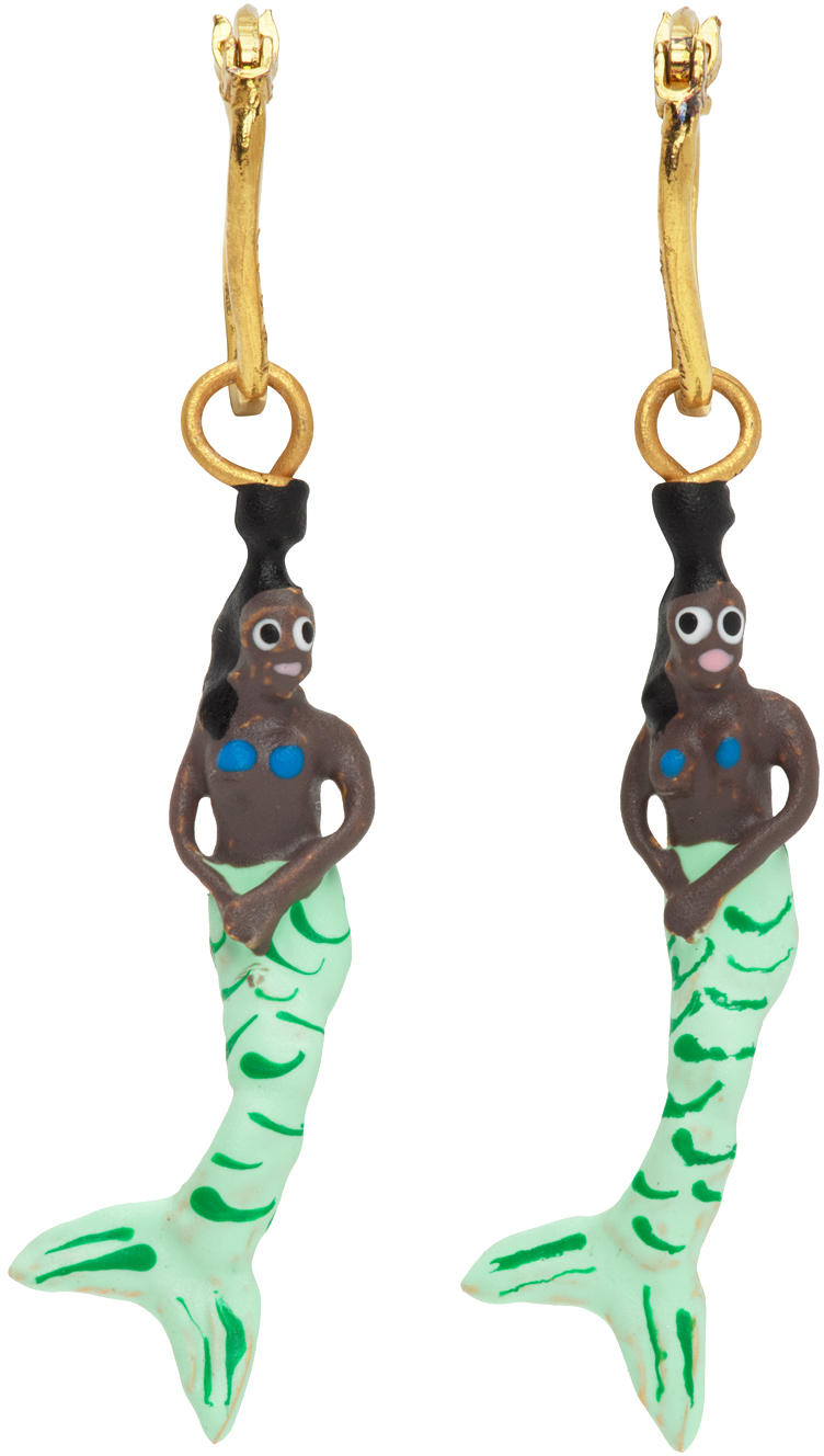 【関税込み】Marni グリーン＆ブラウン Siren ピアス Marniのグリーン＆ブラウン Siren ピアスがセール中