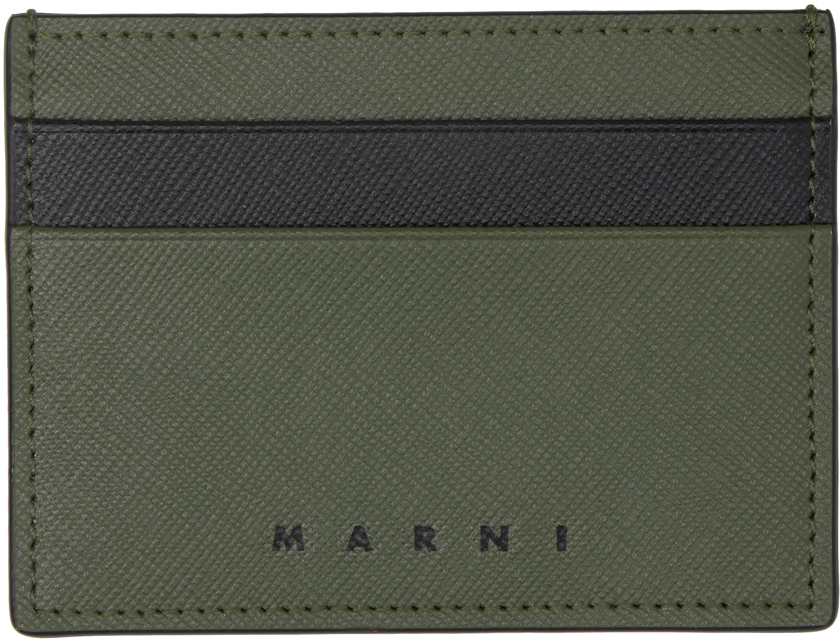 Marni Khaki & Black Saffiano Leather Card Holder
