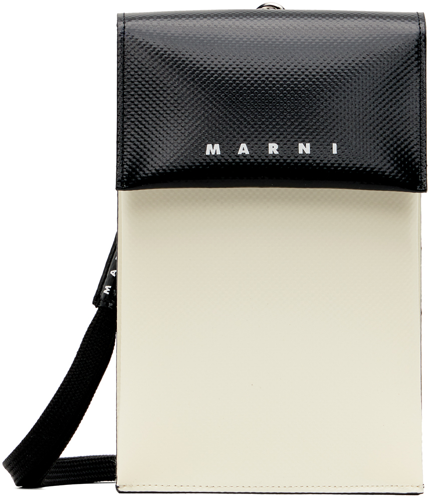 Marni: Black & Off-White Logo Phone Holder | SSENSE