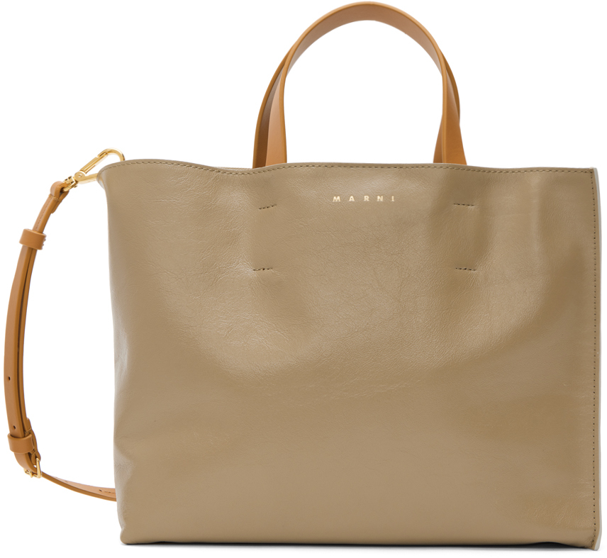 Marni Taupe & Beige Museo Tote In Zo302 Grey Green/old