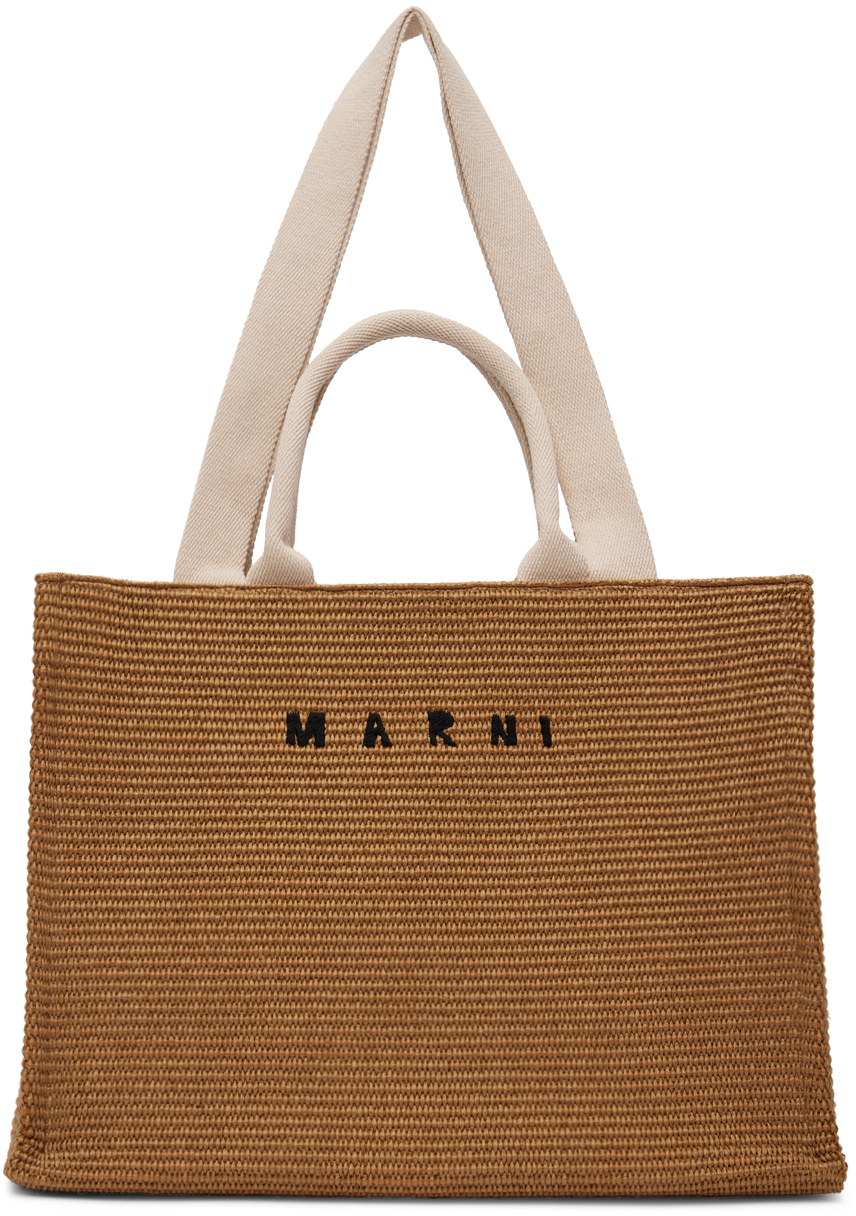 Brown Large East West Tote by Marni on Sale