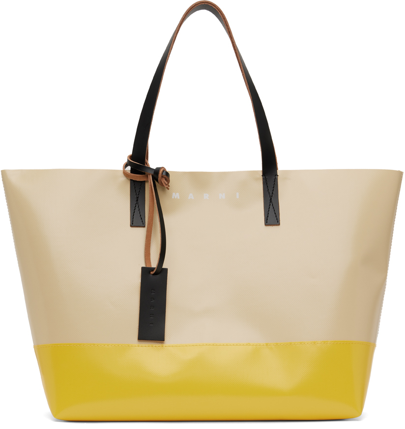 Yellow & Beige Tribeca Shopping Tote by Marni on Sale