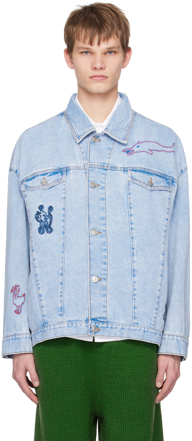 Marni: Blue Embroidered Denim Jacket | SSENSE UK