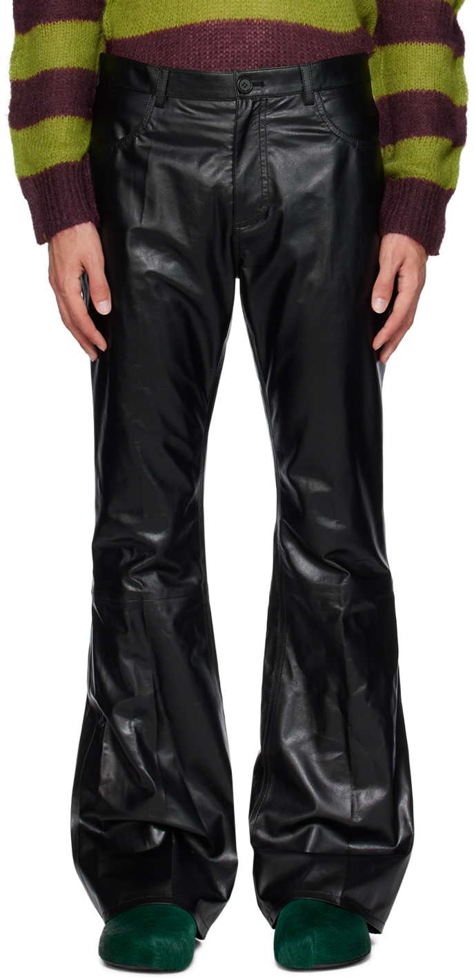 Marni: Black Flared Leather Pants | SSENSE