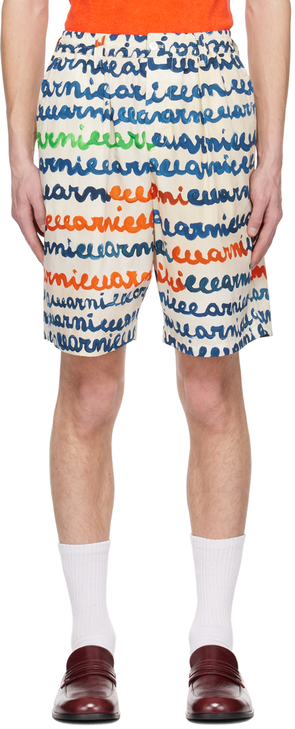 MARNI OFF-WHITE DRAWSTRING BERMUDA SHORTS