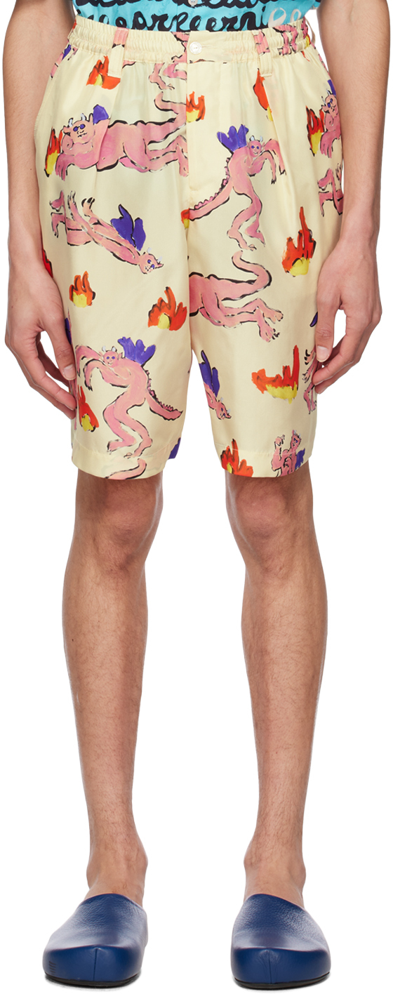 Marni Multicolor Printed Silk Bermuda Shorts In Diw06 Ivory