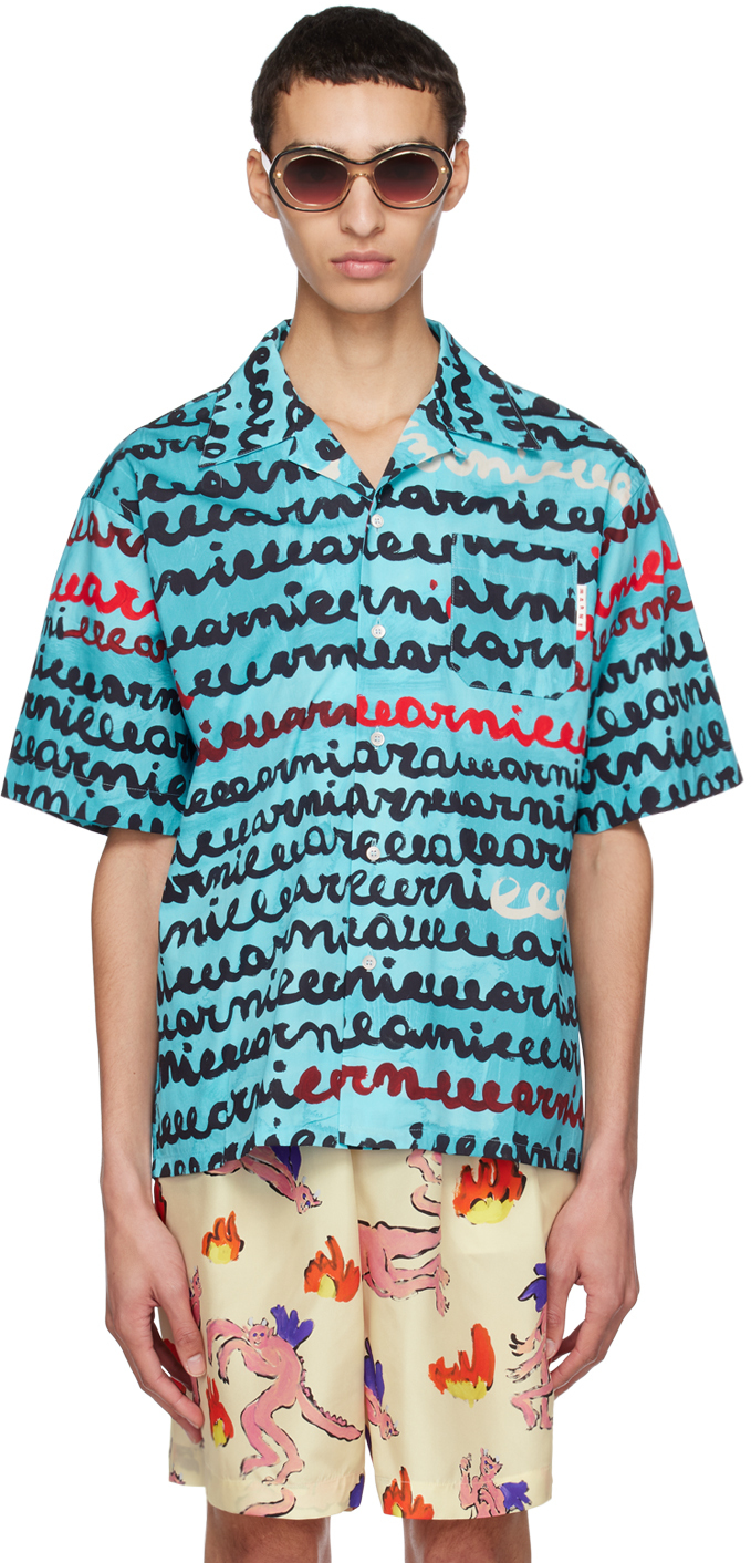 Shop Marni Blue Mare Shirt In Mab38 Turquoise