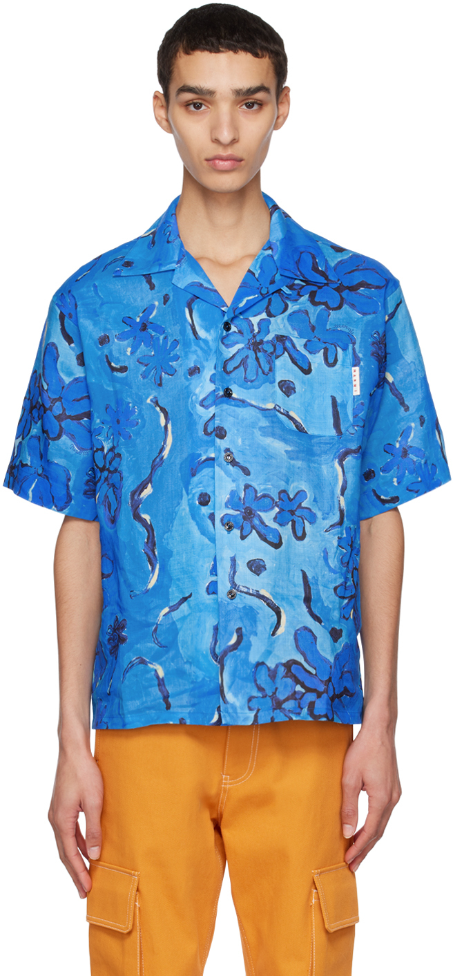 Marni: Blue Printed Shirt | SSENSE UK