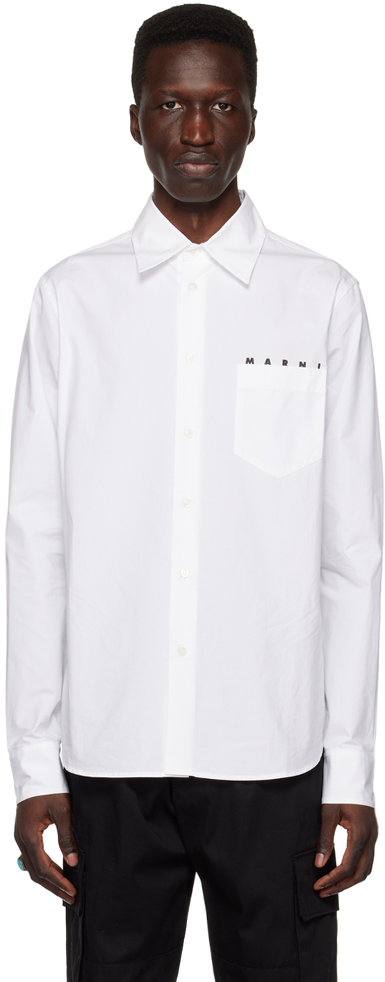 Marni White Patch Pocket Shirt In Low01 Lily White