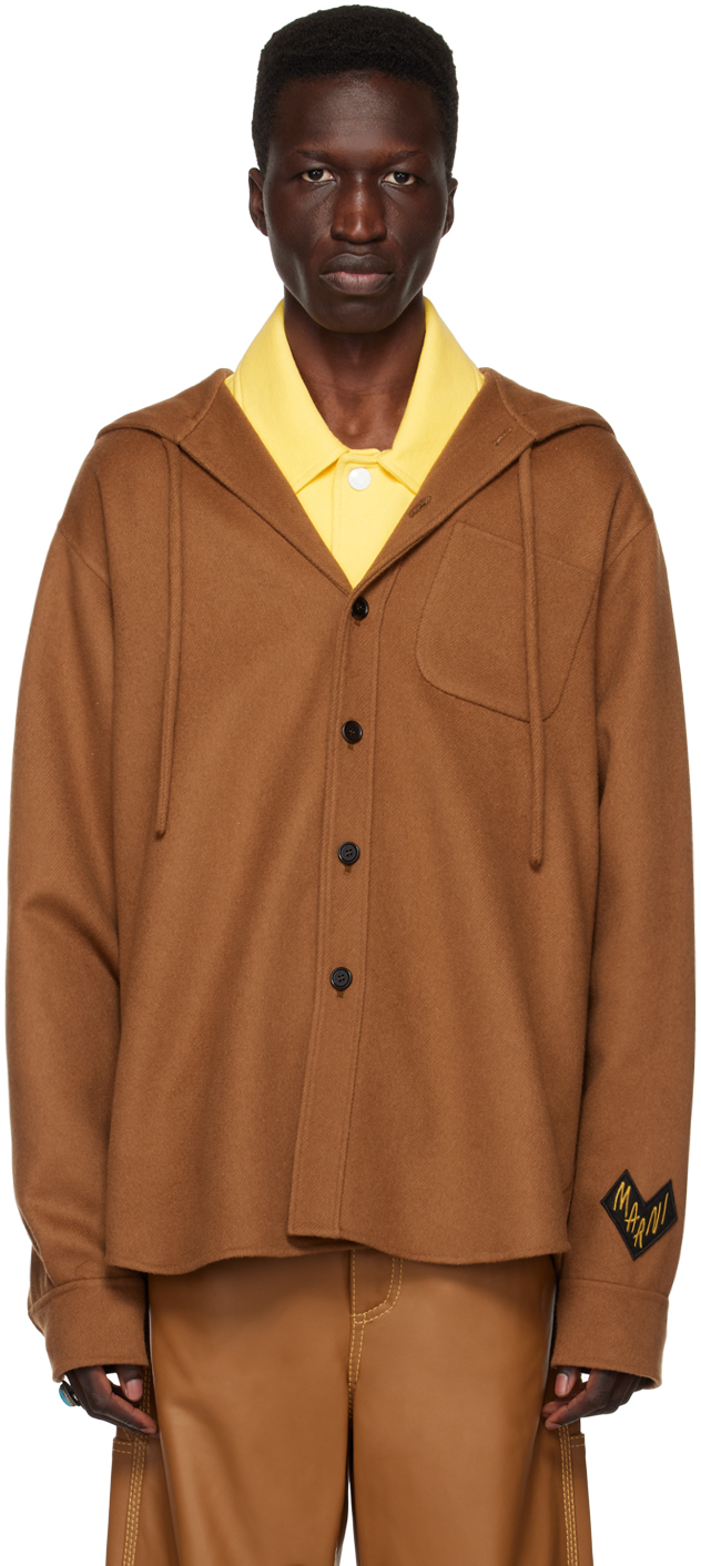 Marni Hooded Wool-blend Overshirt In 00m14 Hazel