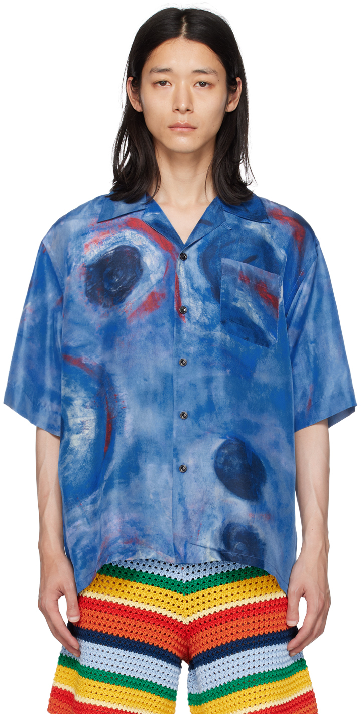 Shop Marni Blue Graphic Shirt In Bbb44 Cobalt