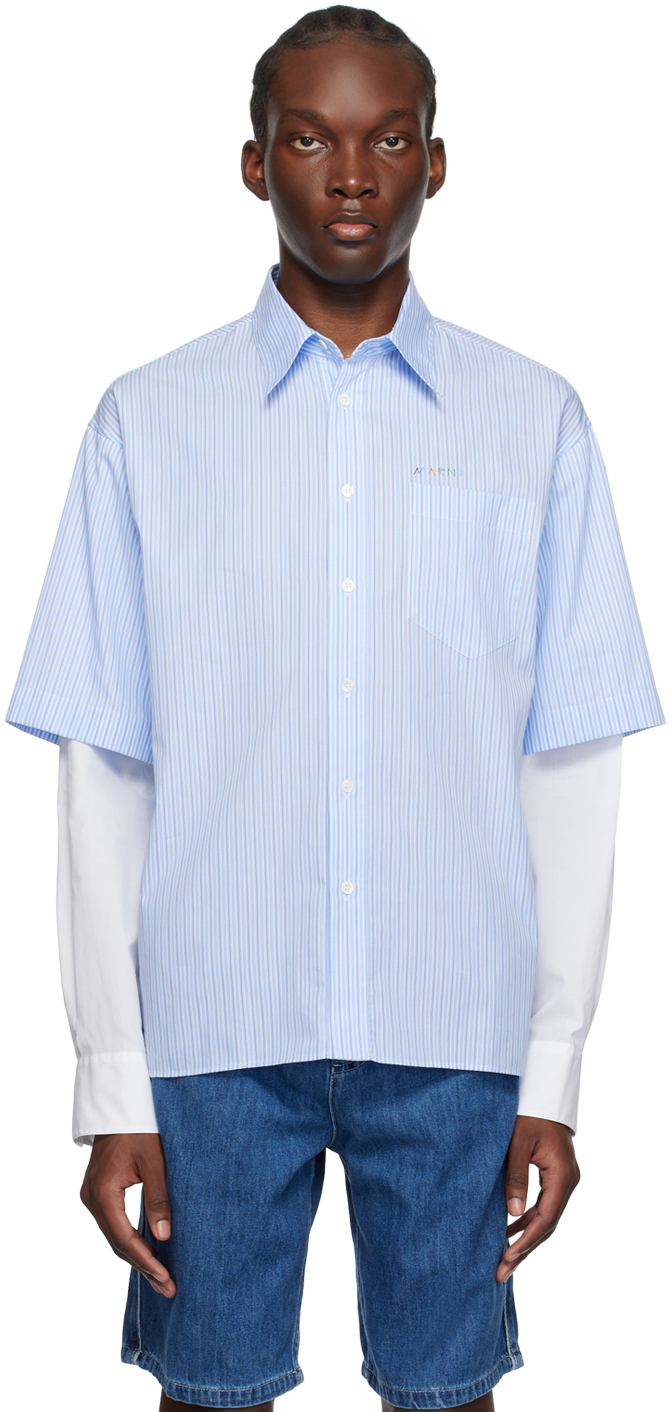 Marni Blue Striped Shirt In Mwb37 Opal