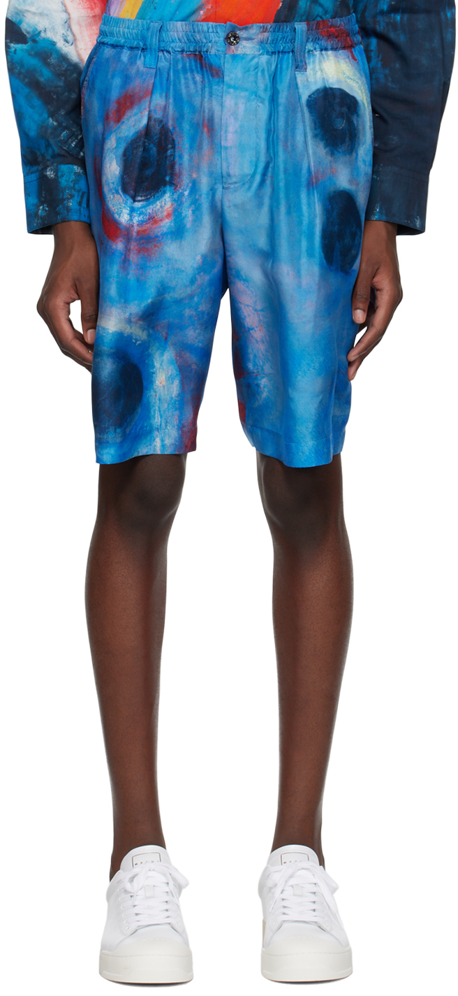 Shop Marni Blue Printed Shorts In Bbb44 Cobalt