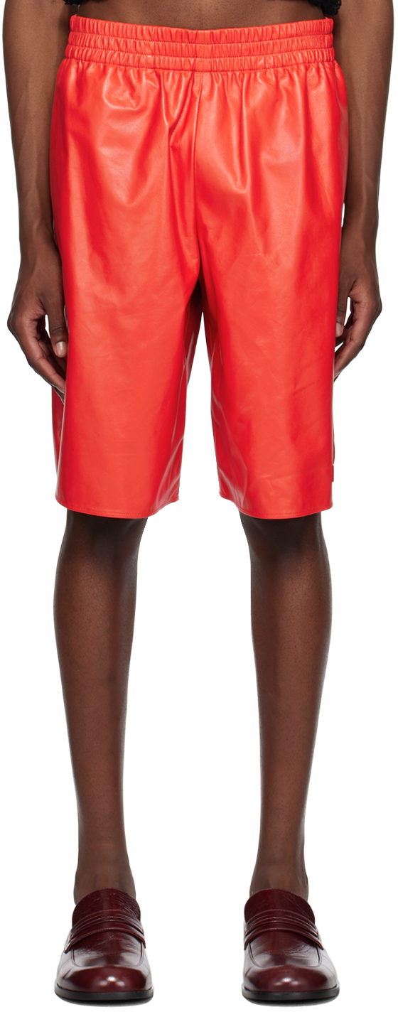 Marni Elasticated-waist Leather Shorts In Red