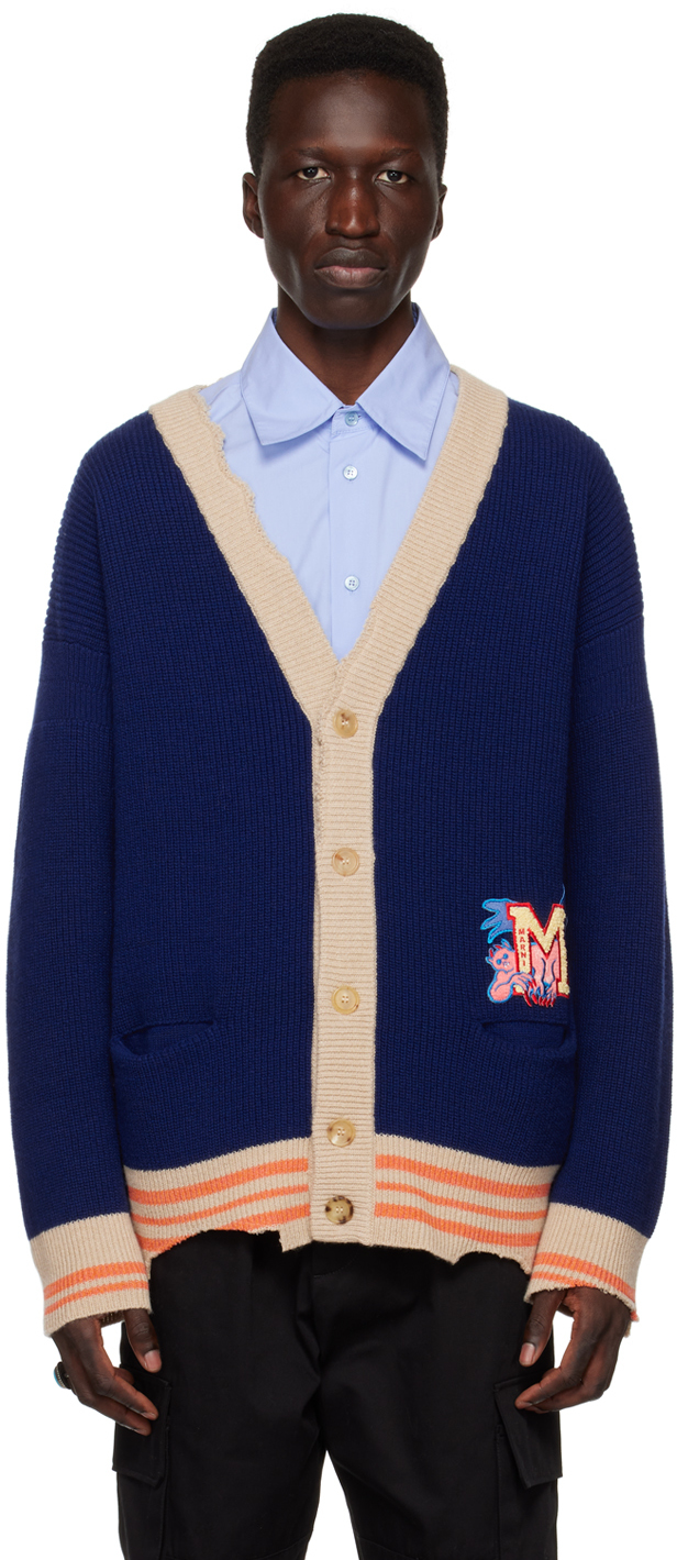 Blue Distressed Patch Cardigan by Marni on Sale